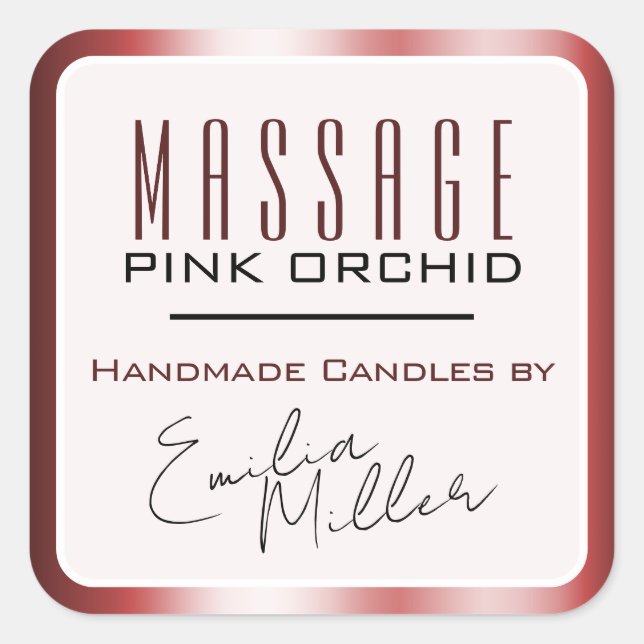 Luxury Burgundy Red Ombre Signature Text Candles Quadratischer Aufkleber (Vorderseite)