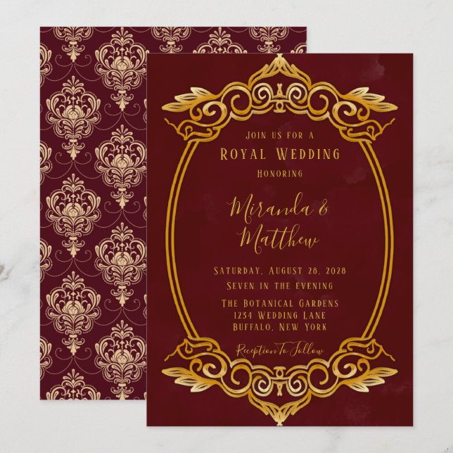 Luxury Burgundy und Gold Royal Wedding Einladung (Vorne/Hinten)