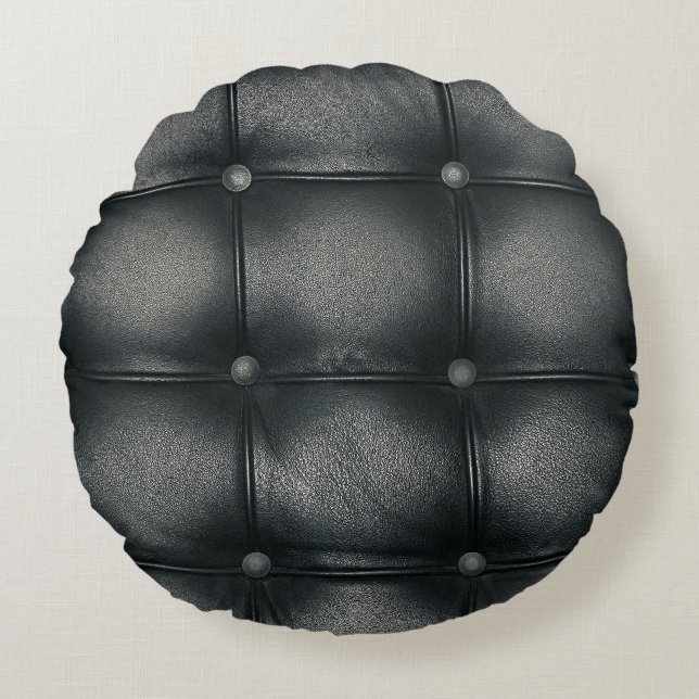Luxury Buttoned Leather Texture Rundes Kissen (Vorderseite)