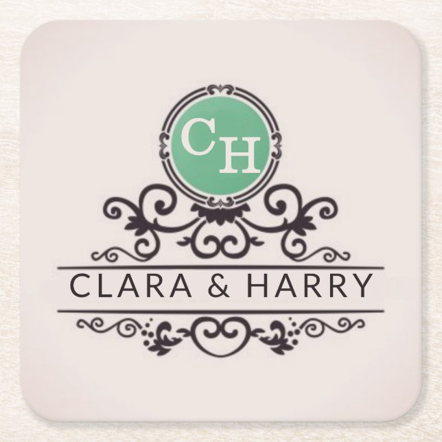 Luxury Calligraphic Elegant Monogram Minimal Rechteckiger Pappuntersetzer (Vorderseite)