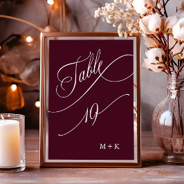 Luxury Calligraphy Burgundy Wedding Number 19, Tischnummer
