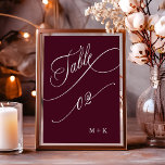 Luxury Calligraphy Burgundy Wedding Number 2, Tischnummer<br><div class="desc">Tabelle 2. Bitte Karo alle verfügbaren Nummern. | Luxuriöse und elegante Wirble Kalligraphie Hochzeit Tischnummer mit Ihren Initialen. Für eine weiter gehende Anpassung dieses Designs klicken Sie bitte auf den BUTTON BLAU DESIGN TOOL oben!</div>
