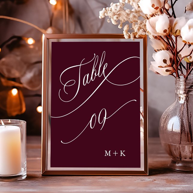 Luxury Calligraphy Burgundy Wedding Number 9, Tischnummer (Von Creator hochgeladen)