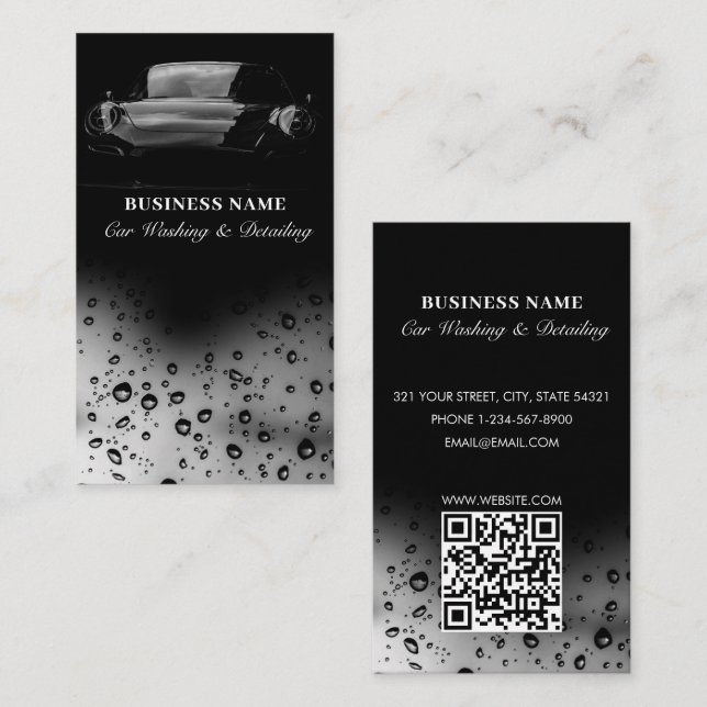 Luxury Car Wash Automotive Reinigung QR Code Schwa Visitenkarte (Vorne/Hinten)