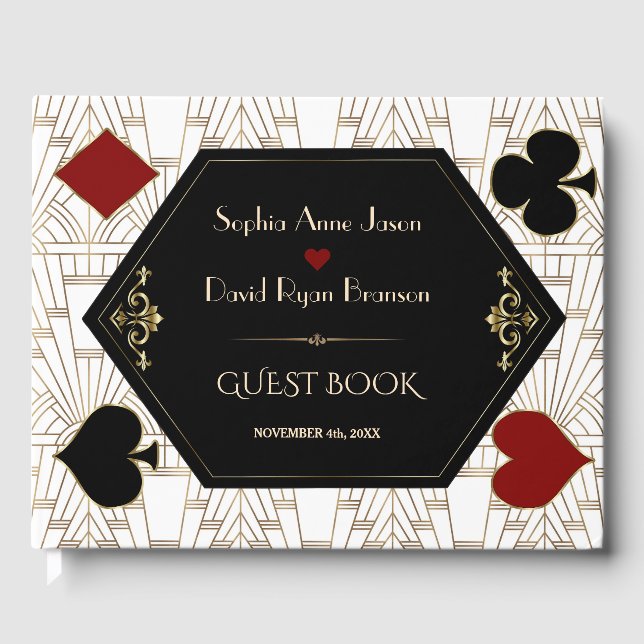 Luxury Casino Gold White Art Deco 20s Wedding  Gästebuch (Vorderseite)