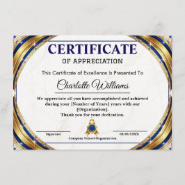 Luxury Certificate of Appreciation Award Template Begleitkarte
