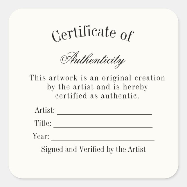 Luxury Certificate of Authenticity Sticker | Ivory (Vorderseite)