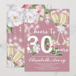 Luxury Champagne Floral 30. Geburtstag Party Einladung