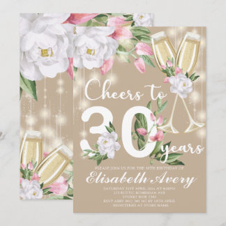 Luxury Champagne Floral 30. Geburtstag Party Einladung