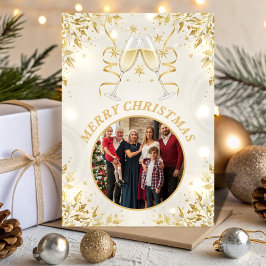 Luxury Champagne & White Family Christmas Photo Feiertagskarte