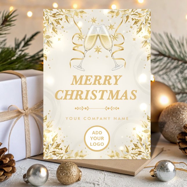 Luxury Champagne & White Modern Business Feiertagskarte (Von Creator hochgeladen)