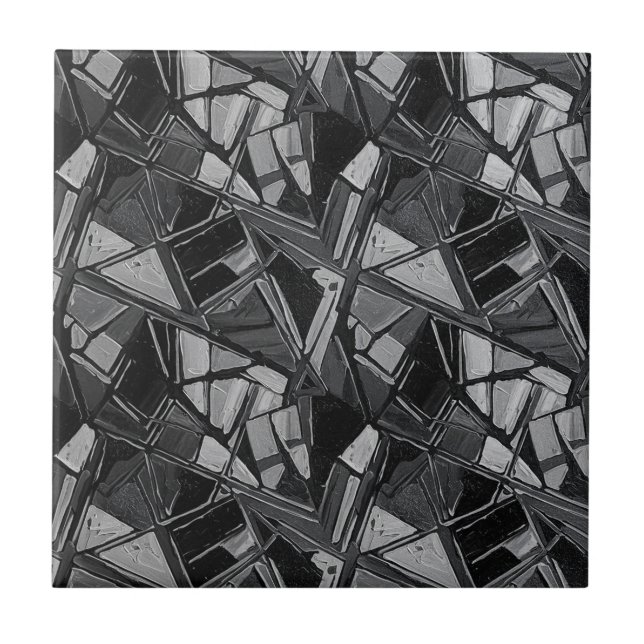 Luxury Charcoal Silver Abstract Oil Art Fliese (Vorderseite)