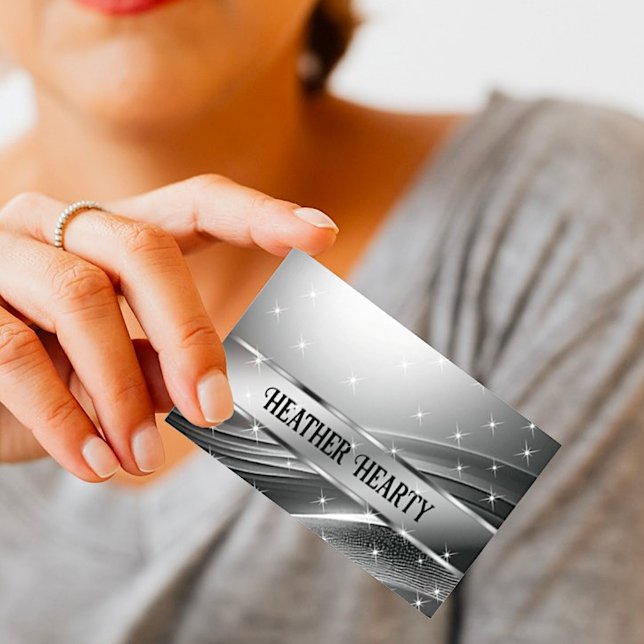 Luxury Chic Deluxe Liquid Silver Steel Chrome Grau Visitenkarte (Von Creator hochgeladen)