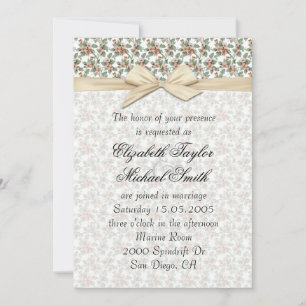 Luxury Chic Floral Damask Ribbon Wedite Einladung