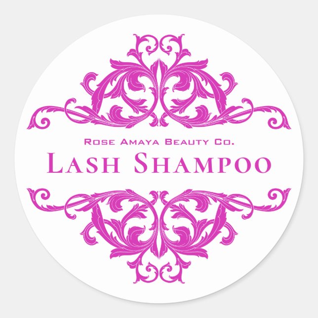 Luxury Chic Lila Damask Lash Cleanser Runder Aufkleber (Vorderseite)