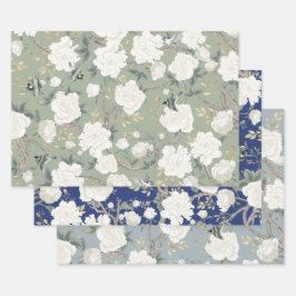 Luxury Chinoiserie Sage Green Elfenbeinwild Blume  Geschenkpapier Set