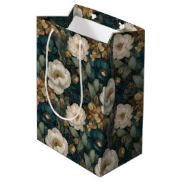 Luxury Christmas Green Gold and Cream Floral Mittlere Geschenktüte