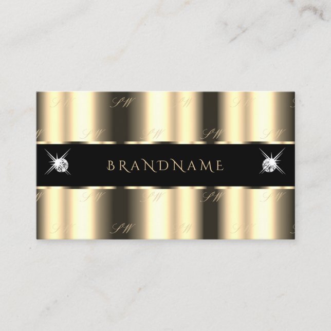 Luxury Cream Golden Black Sparkle Jewels Monogram Visitenkarte (Vorderseite)