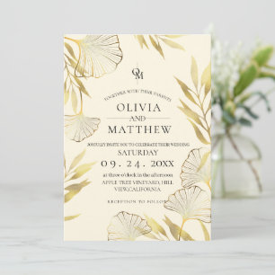 Luxury Crema Gold Leaf Wedding Einladung