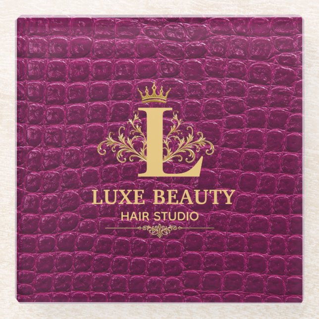 Luxury Crocodile Leather Monogram Gold Initial  Glasuntersetzer (Vorderseite)