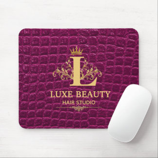 Luxury Crocodile Leather Monogram Gold Initial Mousepad