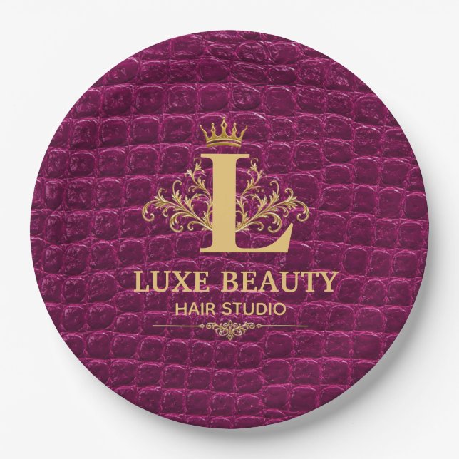 Luxury Crocodile Leather Monogram Gold Initial  Pappteller (Vorderseite)