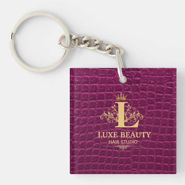Luxury Crocodile Leather Monogram Gold Initial  Schlüsselanhänger (Vorderseite)