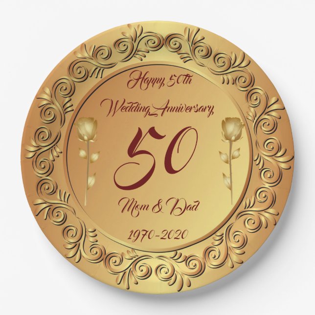 Luxury Customize Happy Gold 50 Jahre Jubiläum Pappteller (Vorderseite)