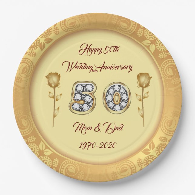 Luxury Customize Happy Gold 50 Jahre Jubiläum Pappteller (Vorderseite)
