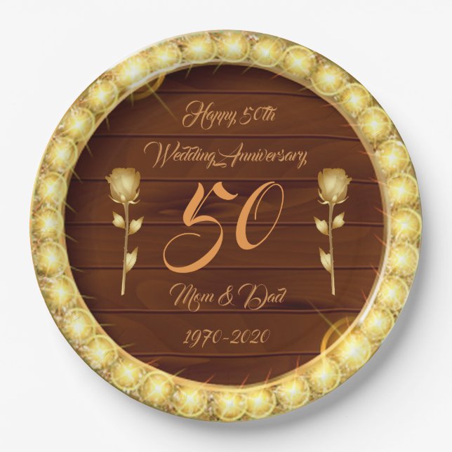 Luxury Customize Happy Gold 50 Jahre Jubiläum Pappteller (Vorderseite)