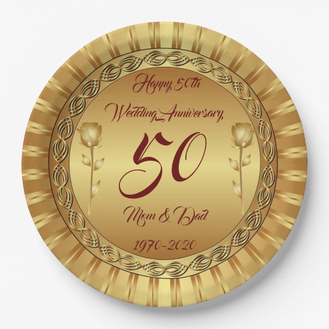 Luxury Customize Happy Gold 50 Jahre Jubiläum Pappteller (Vorderseite)