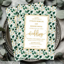 Luxury Dark Green Gold Eucalyptus Wedding Einladung