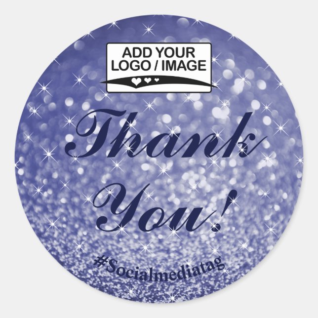 Luxury Dark Navy Blue Glitzer Stars Vielen Dank Runder Aufkleber (Vorderseite)