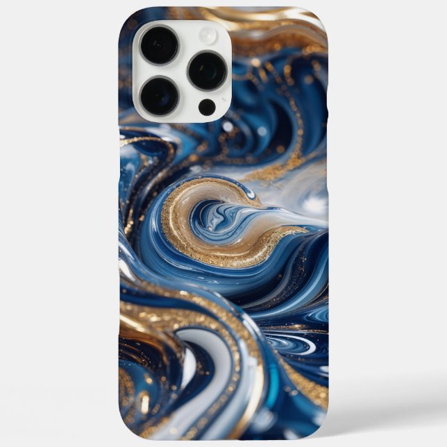 Luxury Deep Blue Gold Swirl 3D Marmortextur, iPhone 16 Pro Max Hülle (Rückseite)