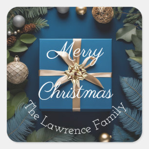 Luxury Deep Blue und Gold Weihnachtsgeschenk Quadratischer Aufkleber