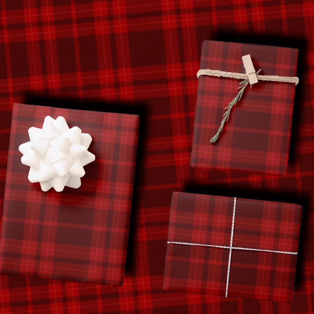 Luxury Deep Burgundy Red Monochrome Tartan Plaid Geschenkpapier Set (Von Creator hochgeladen)