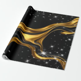 Luxury Designer Black & Gold Liquid Swirl Pattern Geschenkpapier