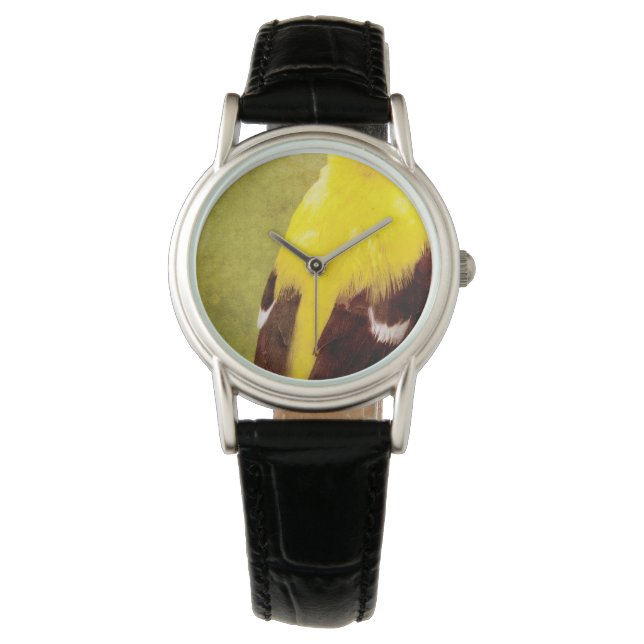Luxury Designer Goldfinch Bird Art Watch  Armbanduhr (Vorderseite)