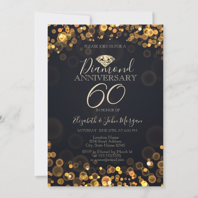 Luxury Diamond Bokeh Dots Hochzeitsfeier Einladung (Vorderseite)