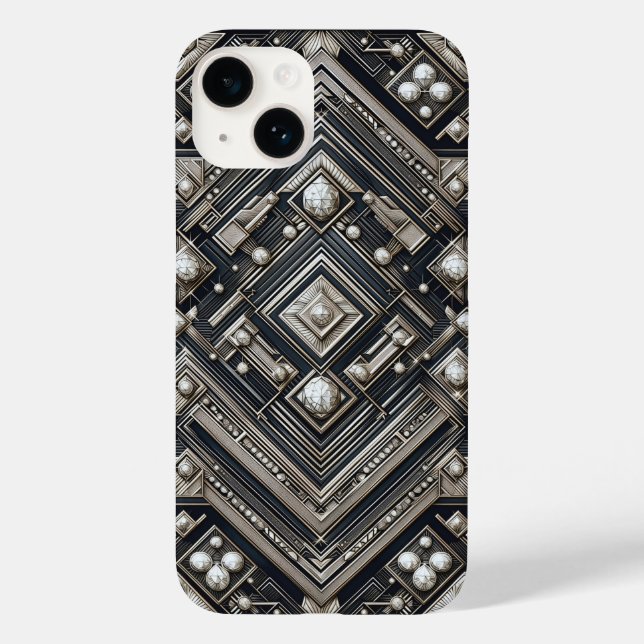 Luxury Diamond Cut Geometric Art Deco Pattern Gold Case-Mate iPhone 14 Hülle (Rückseite)