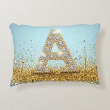 Luxury Diamond Letter A on Gold Glitter Background