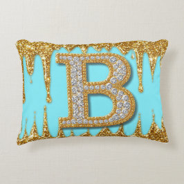 Luxury Diamond Letter B on Gold Glitter Background Dekokissen