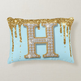 Luxury Diamond Letter H on Gold Glitter Background Dekokissen
