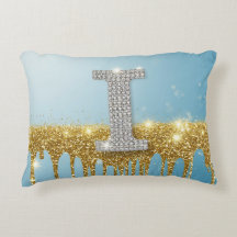 Luxury Diamond Letter I on Gold Glitter Background