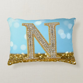 Luxury Diamond Letter N on Gold Glitter Background Dekokissen