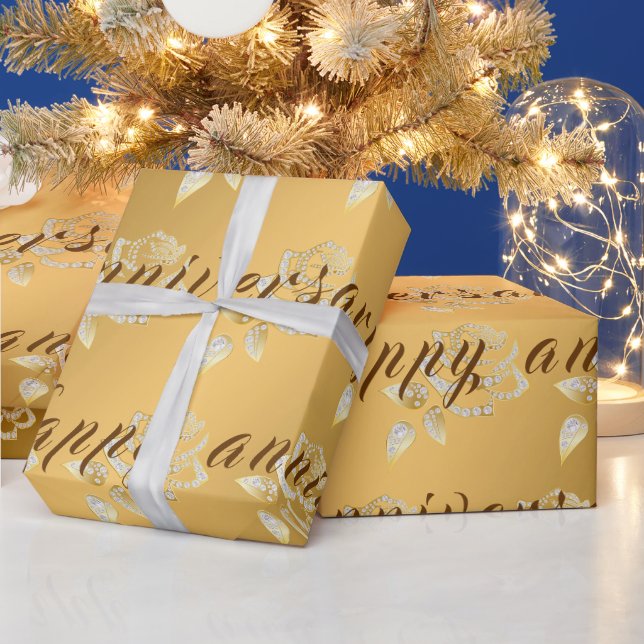 Luxury Diamond Rose Happy Gold 50 Jahre Jubiläum Geschenkpapier (Feiertage)