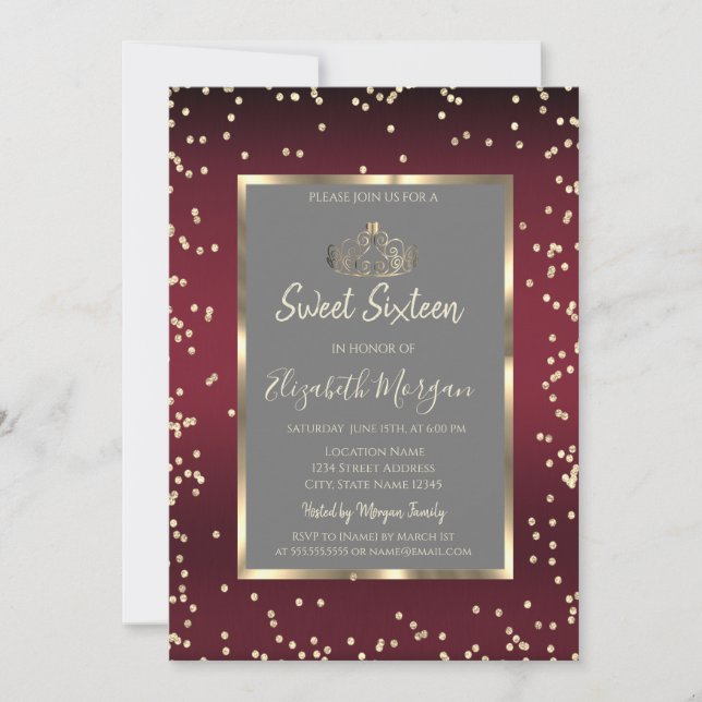 Luxury Diamonds Dark Red Sweet Sixteen Einladung (Vorderseite)