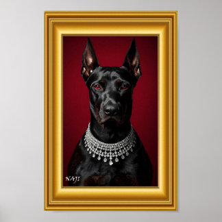 Luxury Doberman Portrait with Diamond Necklace – E Poster