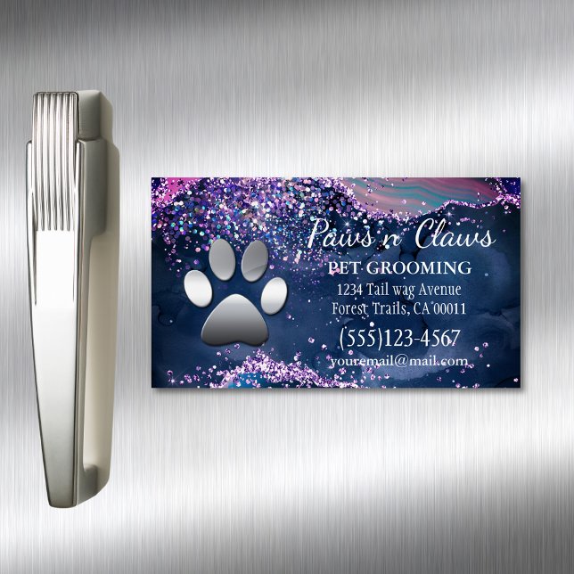 Luxury Dog Pet Grooming Paw Agate Magnetische Visitenkarte (Von Creator hochgeladen)