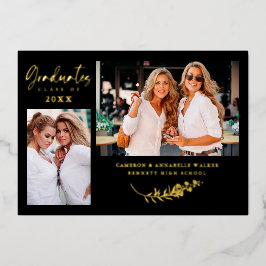 Luxury Double Graduation Golden Branches 2 Photos Folieneinladung